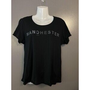Manchester Shirt Womens Medium Black AKA Scoop Neck Graphic Tee Modal Cotton